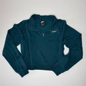 Nike Womens Cropped Quarter Zip Pullover Sweatshirt Small Teal